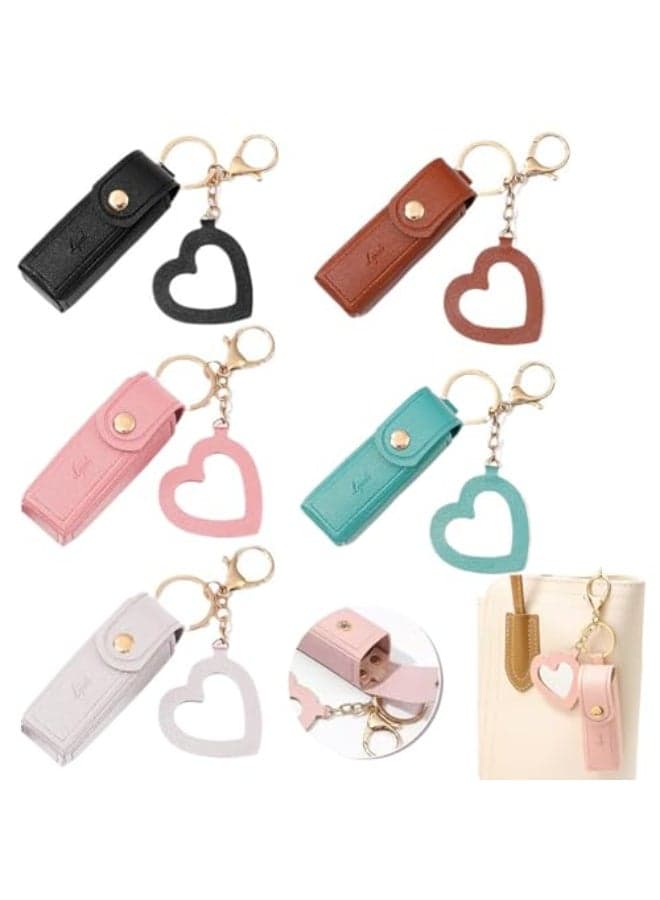 5 PCS Lipstick Holder Keychain PU Leather Potable Chapstick Holder with Mirror Soft LipBalm Holder Travel Storage Case Lipstick Pouch Mini for Perfume Fingernail Polish Valentines Day Present