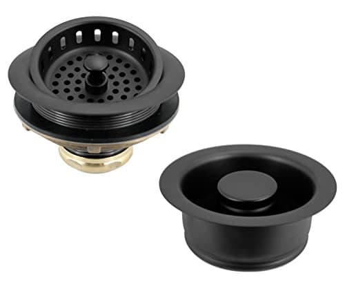 Westbrass A2165-62 4-1/4" OD Post Style Large Kitchen Basket Strainer with Waste Disposal Flange and Stopper Drain Set, Matte Black
