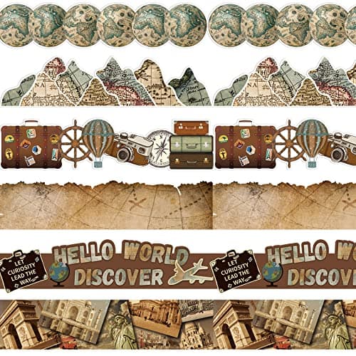 Containlol Borders for Bulletin Board Decoration, 118 ft World Map Scalloped Trim Classroom Bulletin Board Borders for School Office Whiteboard Wall Poster Chalkboard Decor