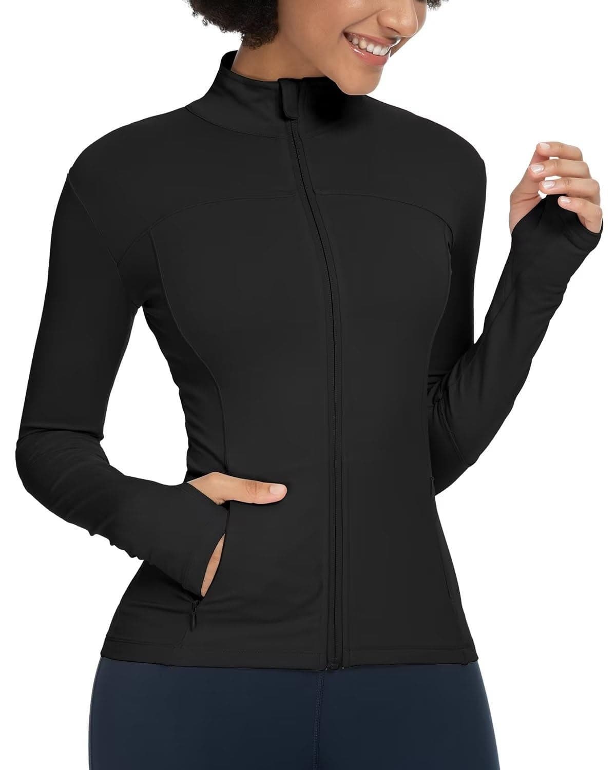 QUEENIEKE Womens Running Jacket Athletic Workout Jackets Track Full Zip Up Gym for Women Yoga Top Nurse Align Slim Fit Sport bbl Scrub Jacket Long Sleeve Sweater Black XXLarge