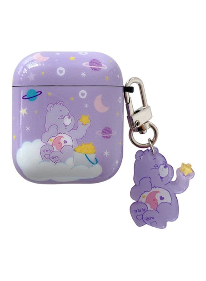 Bear Printed Case Cover With Carabiner For Apple AirPods 1/2 Purple/White/Blue