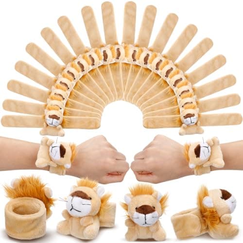 Vinsot 50 Pcs Lion Stuffed Animal Slap Bracelets for Kids Plush Mini Plush Slap Bracelet Wrist Snap Band Toys Bulk for Themed Party Favors Holiday Gifts Classroom Rewards