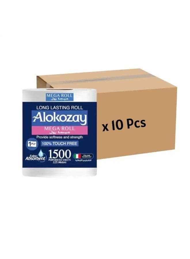 Alokozay 1 PLY Bulk Mega Roll Tissue 1500 Sheets- 10pcs
