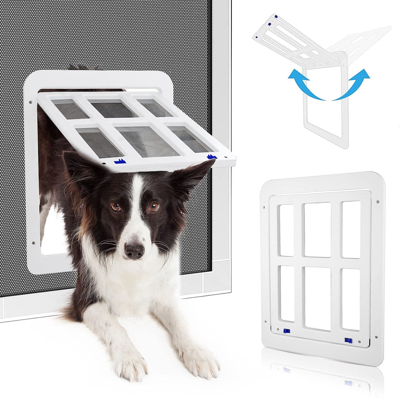 PETLESO Dog Door for Sliding Door Lockable Dog Screen Door with Magnetic Closure Easy Install Pet Door for Dogs Cats Inner Flap 112x144 White