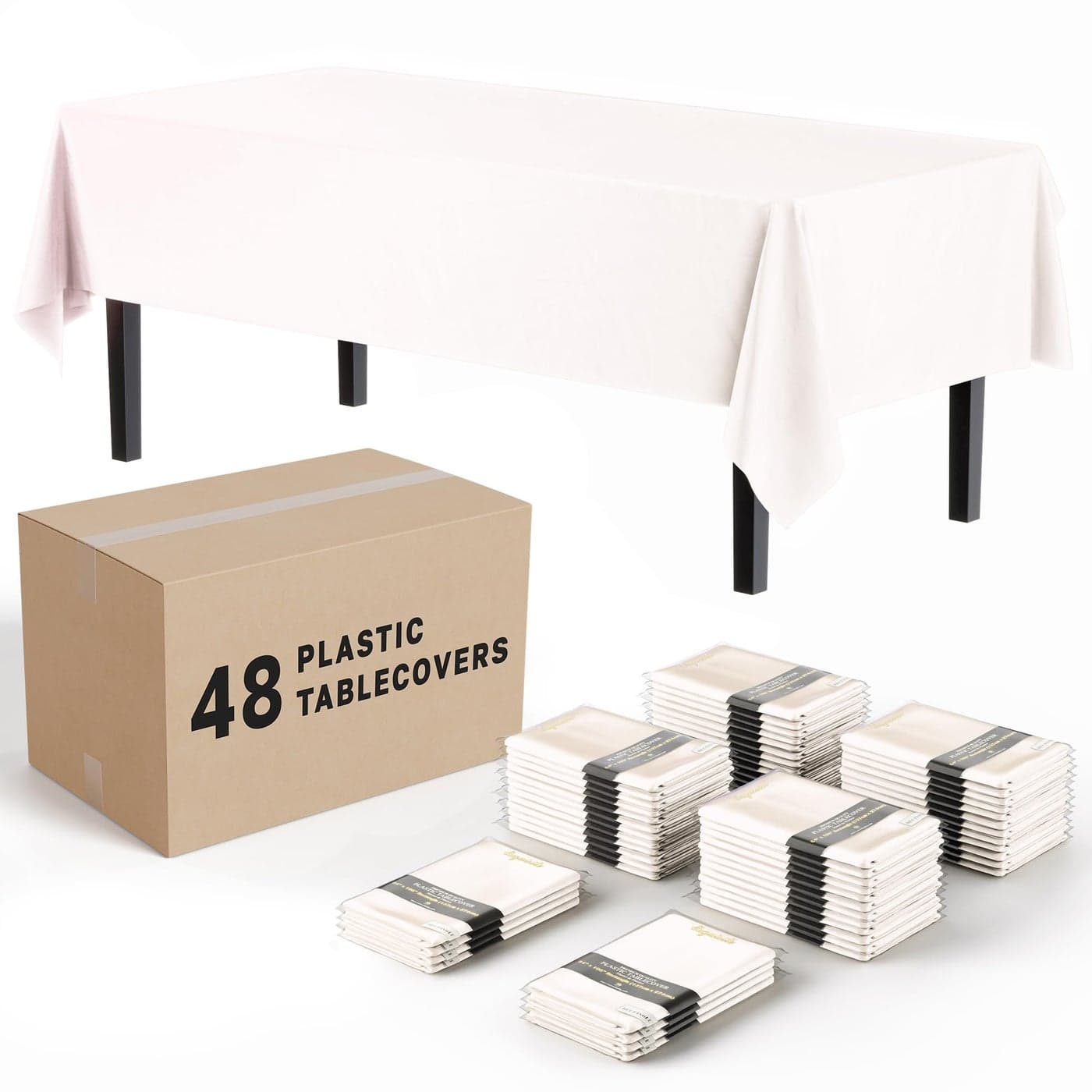 Party Solids White Tablecloths for Rectangle Tables 48 Pack Plastic Table Cloth Disposable 54 X 108 White Table Cloths Rectangle Tablecloth Plastic Tablecloths Rectangular for Party Supplies