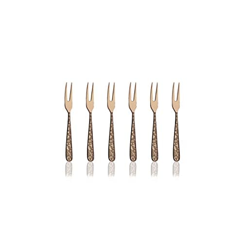 Shri & Sam Stainless Steel Monika Rose Gold PVD Coating with Laser Fruit Fork,6 Pieces