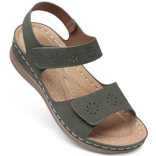 SHIBEVER Flat Sandals for Women Dressy: Comfortable Flats Sandals Women 2025 Green Open Toe Ankle Strap Walking Shoes Summer Size 8