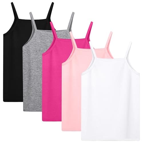 Cooraby 5 Pack Girls Tank Tops Soft Cami Scoop Neck Undershirts Solid Sleeveless Undershirts for Toddler Girls