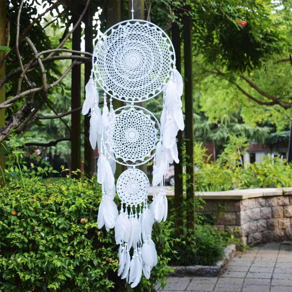 EasyBravo Large White Dream Catcher with Beaded Nature Feathers Wall Hanging Decoration Ornament Gift for Vantige Party Wedding Native American Home Decorations