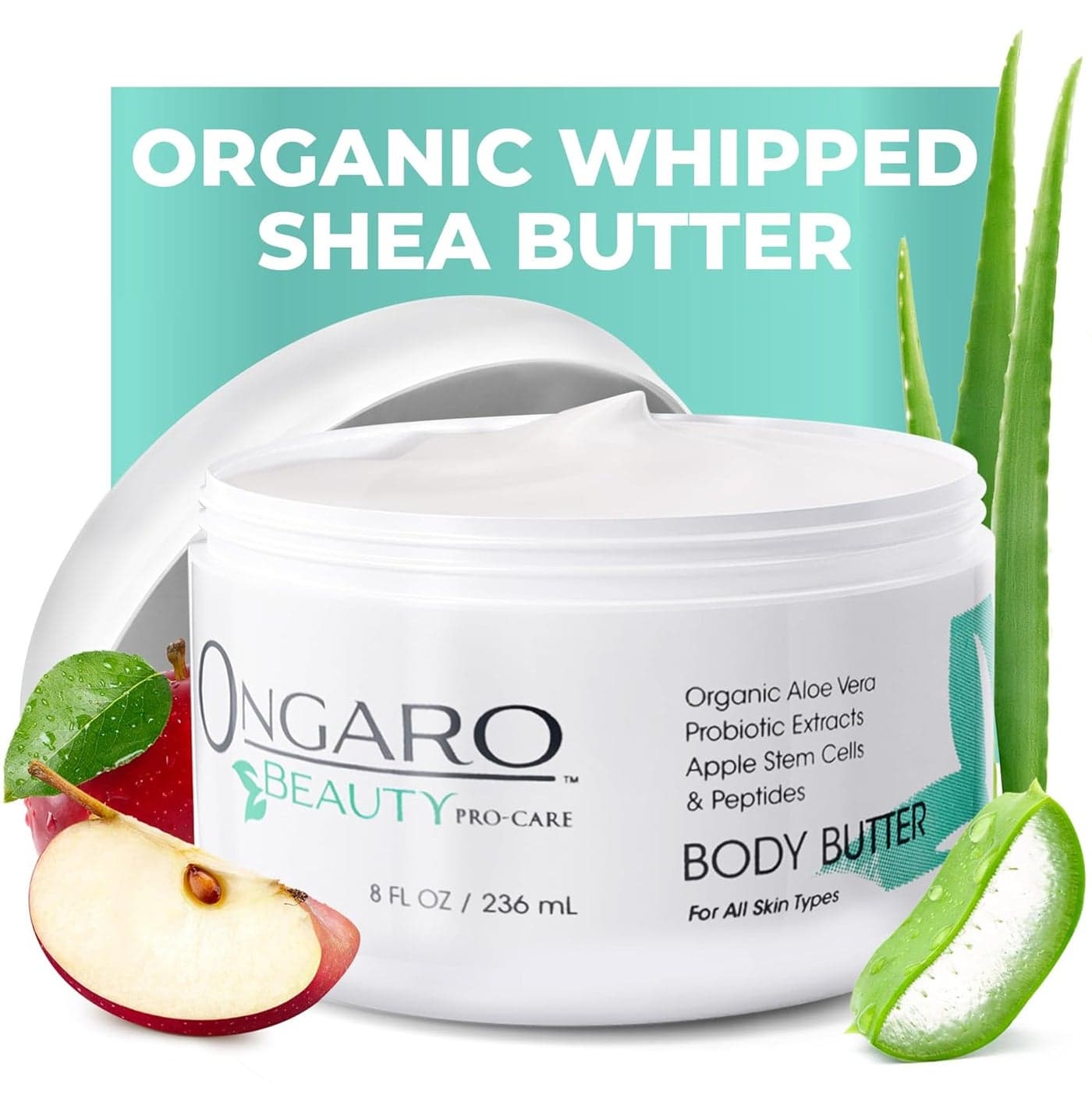 Ongaro Beauty Whipped Body Butter Cream Organic Shea Butter Whipped Body Butter for Women Whipped Shea Body Butter with Aloe Vera Hyaluronic Acid Vitamin C E Body Care for Women 8 Fl Oz