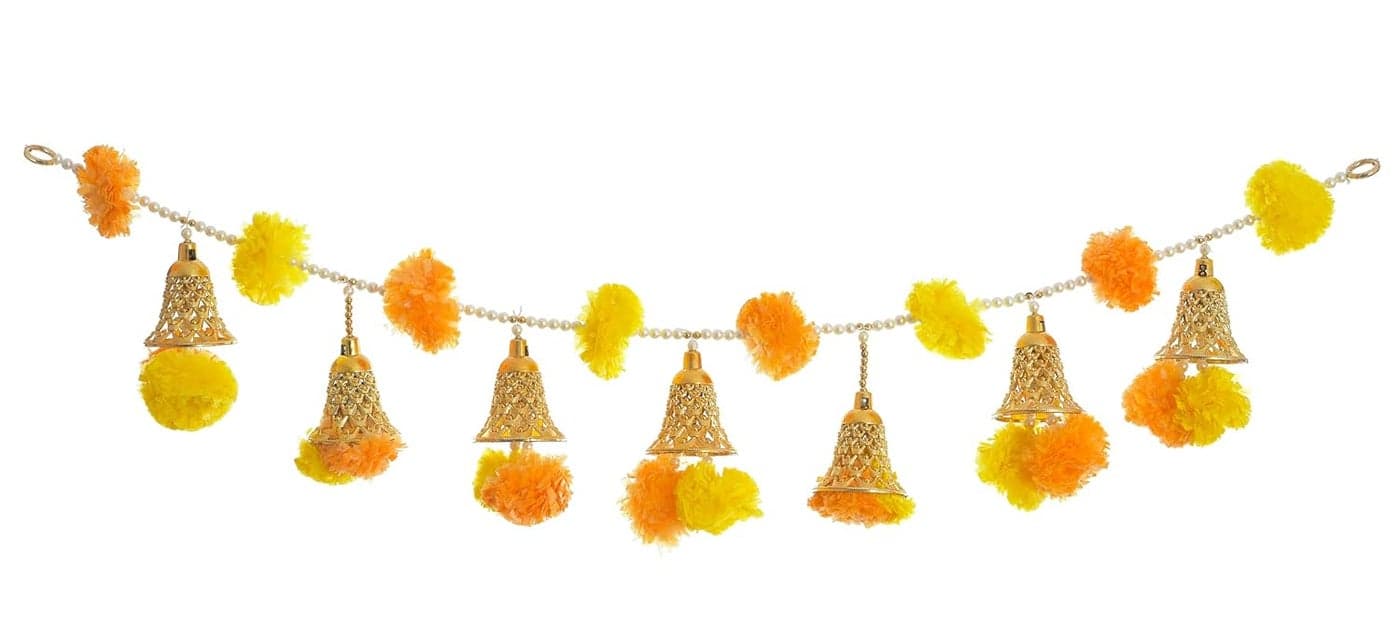 Evisha Door Hanging Toran Bandhanwar for Diwali Decoration Door Hanging Home Decor 3 ft Marigold Bells