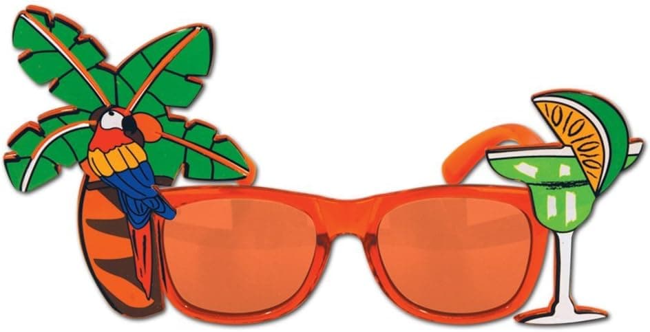 Beistle Palm Tree Parrot FanciFrames Luau Party Supplies Novelty Glasses One Size OrangeGreenRedYellowBlue