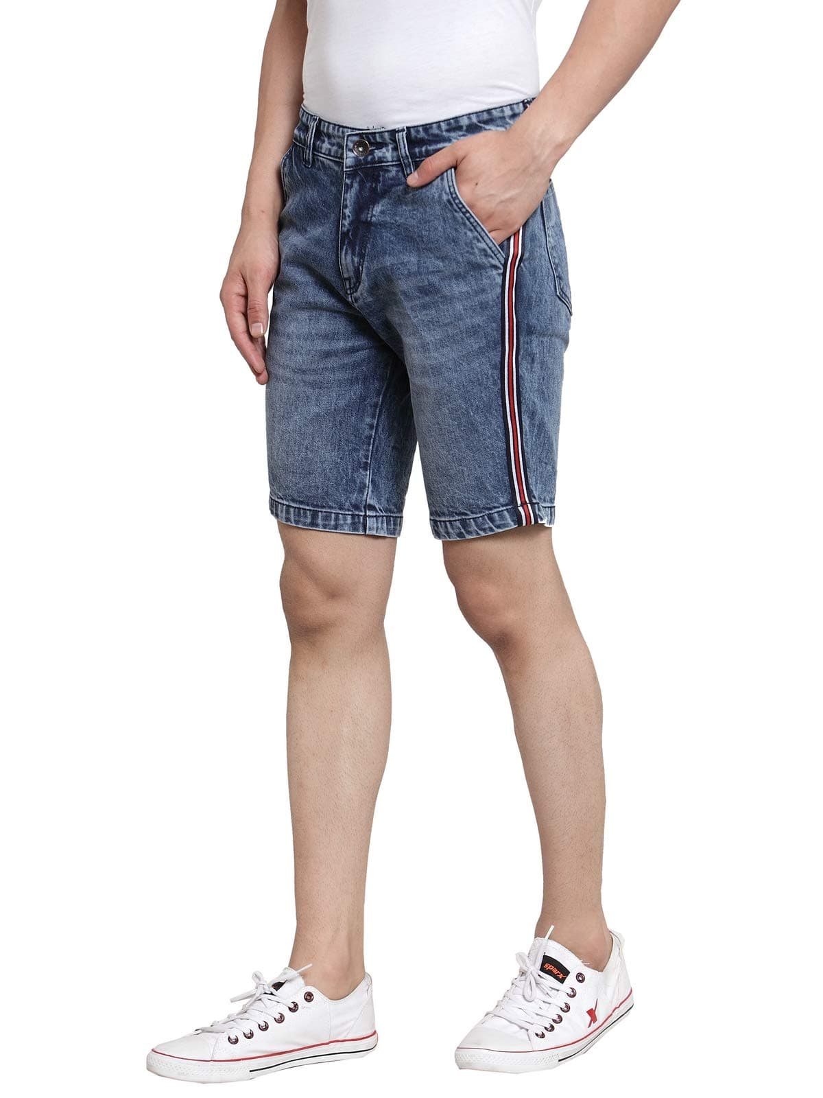 Ben Martin Men's Regular Fit Side Stripe Stretchable Blue_WRN Denim Shorts Size 30