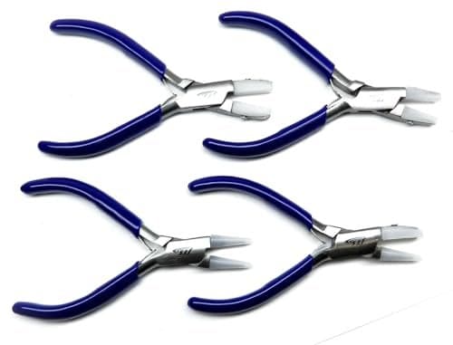 Nylon Jaw Pliers Set of 4 Jewelry Craft Bead Wire Working Bending Forming Hand Tools Chain Nose Flat Nose Round Jaw Flat and Round with Extra Set of replaceable Nylon jaws Included with Each Plier
