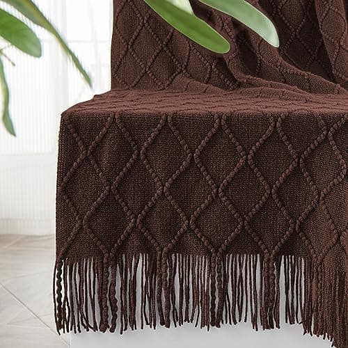 inhand Knitted Throw Blankets for Couch and Bed Soft Cozy Knit Blanket with Tassel Diamond Brown Lightweight Decorative Blankets and Throws Farmhouse Warm Woven Blanket for Men and Women 60x80