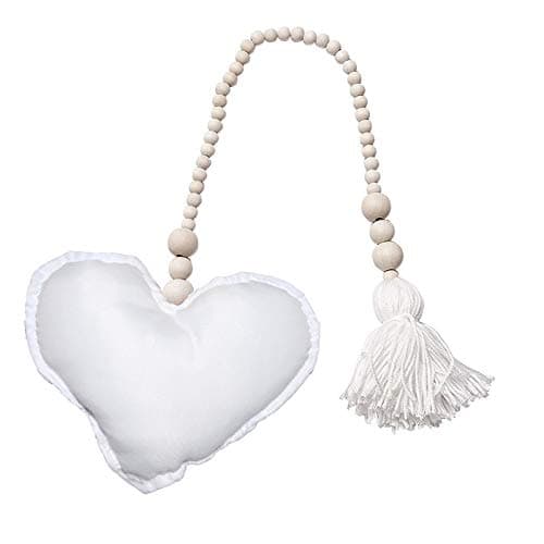 Baby Bucket Nordic Wooden Beads Ornament Double Star Moon Kids Room Decoration Baby Crib Tent Hanging Pendant Wall Decor Photography Props,- (White – Heart)