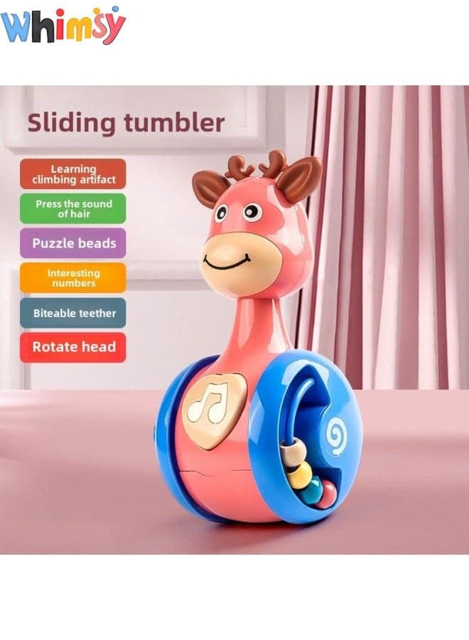 Whimsy Sliding Fawn Tumbler Baby Toys for 3-12 Months Baby Comfort Early Education Puzzle, Color & Sensory Learning to Climb Guide Artifact 0-5 Years Old Children's Toys, Baby Toddler Toys Perfect Gift for Boys Girls (New Version Pink)