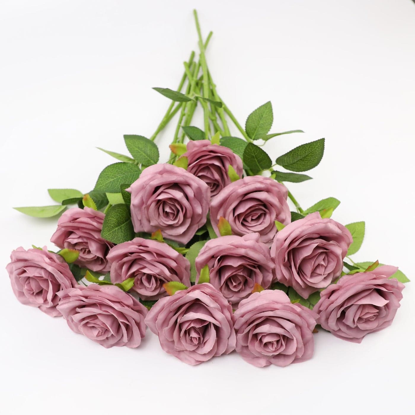 LVEFIT 12pcs Artificial Rose Flower Mauve Rose Flower with Long Stem Silk Roses Bouquet for Wedding Bridal Shower Party Home Decoration