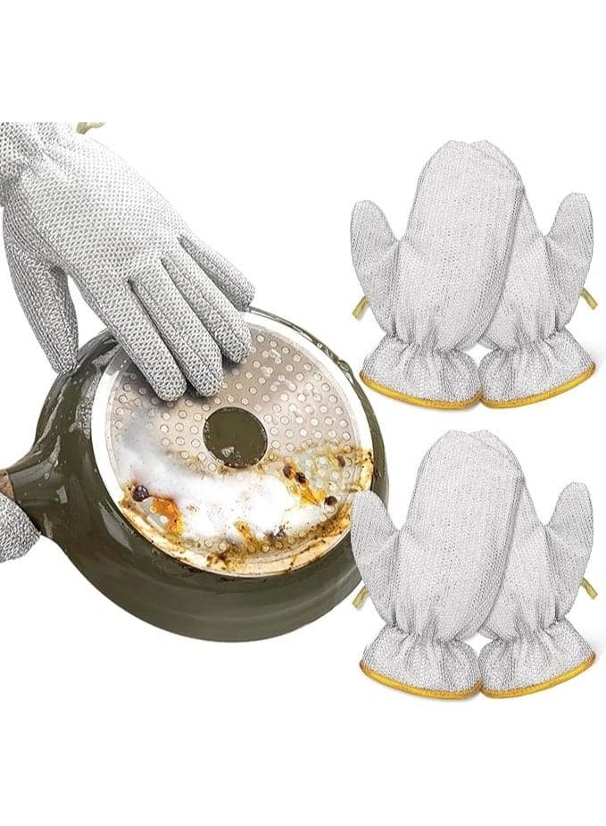 2 Pairs Multipurpose Wire Dishwashing Gloves, Non-Scratch Metal Wire Household Cleaning Gloves, Reusable Kitchen Gloves for Pots, Pans, Tableware, Stove Top & Wet/Dry Cleaning
