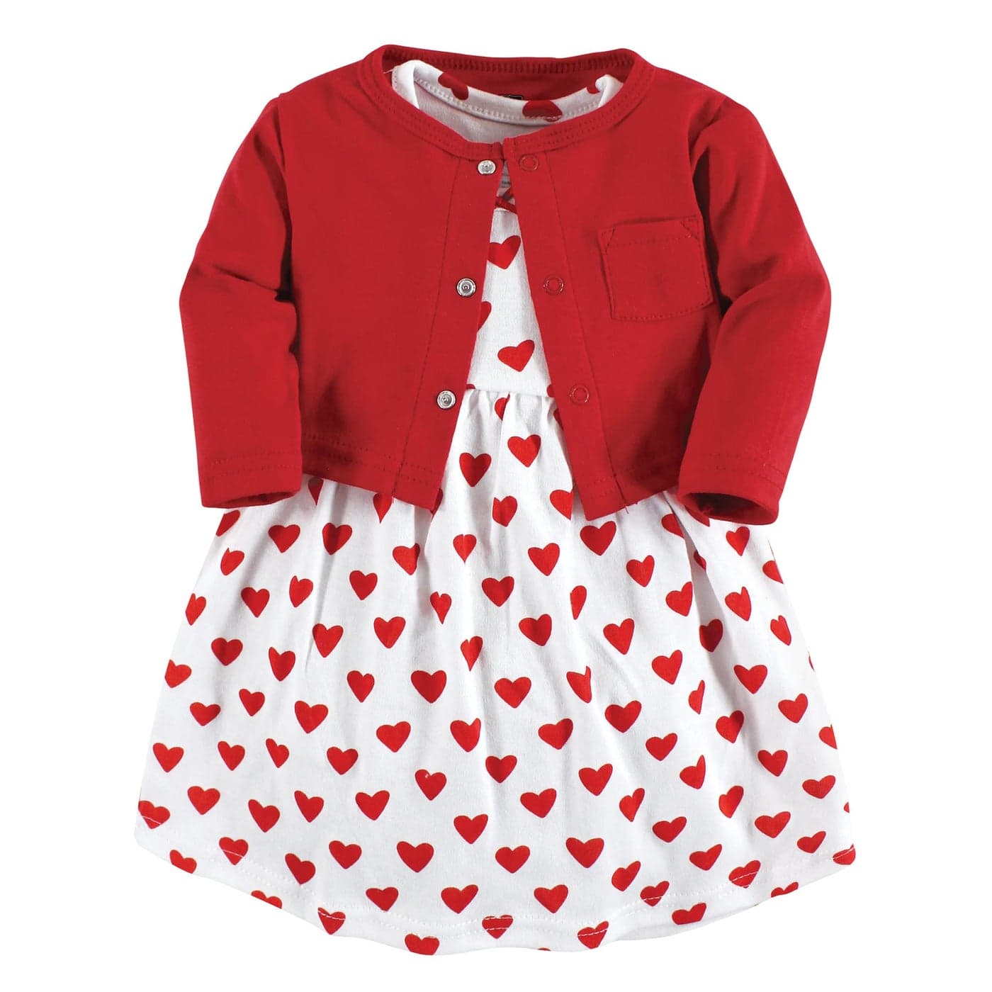 Hudson Baby baby girls Hudson Infant Girl Cotton and Cardigan Set Red Hearts 36 Months Casual Dress Red Hearts Months US