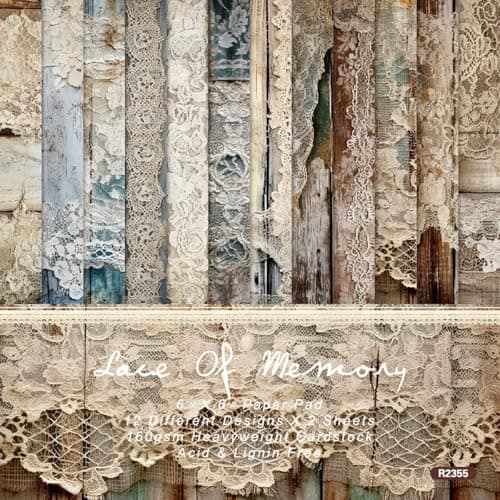 Vintage Lace Scrapbook Paper Pad 6 x 6 Inch Rustic Wood Grain 160gsm Cardstock 24 Sheets Shabby Chic Craft Paper for Bridal Album Wedding Invitation DIY