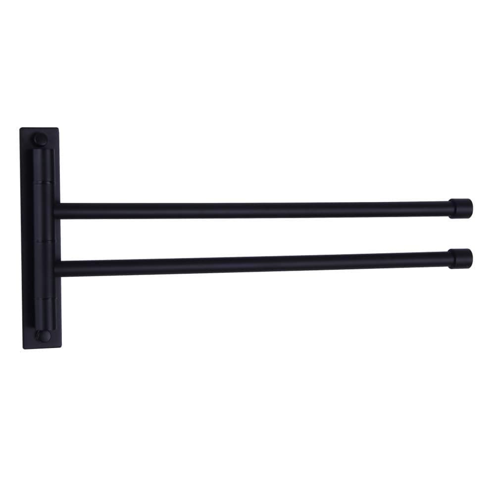 GERZWY Bathroom Swing Arm Towel Bars 2Arm Wall Mount Stainless Steel Bath Towel Rack Hanger Towel Holder Organizer Matte Black HYG02BK