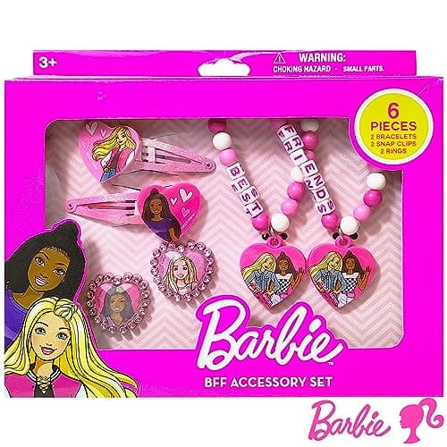LUV HER Barbie Accessories for Girls 6 Piece Toy Jewelry Box Set with 2 Rings, 2 Bead Bracelets, and Snap Hair Clips Ages 3+