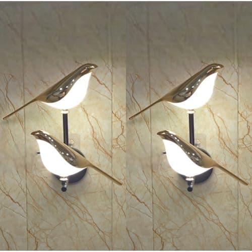 Keyplus Double Bird Wall Light for Bedroom, Living Room, 3 Color LED Indoor Decorative Lamp, Gold & Black Metal & Plastic, Designer Sconce, Pack of 2