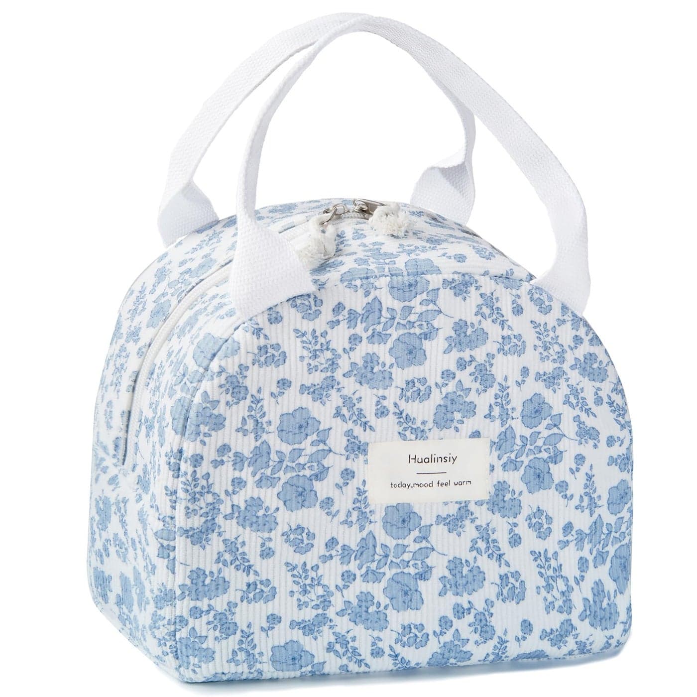 Hualinsyi Cute lunch bagLunch Box for WomenBlue floral lunch boxlarge Reusable Insulated Large Capacity Cooler Bag for Adult Aesthetic flower Corduroy Lunch Tote for Work Office Picnic or Travel