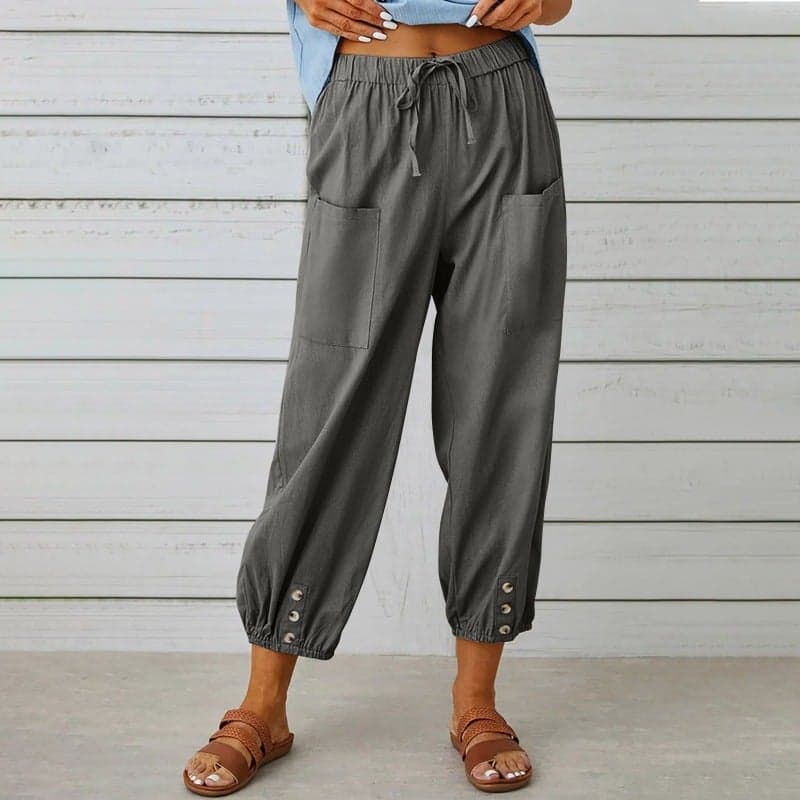 Loose High Waist Drawstring Cotton Pants Ladies Wide Leg Fashion Pants