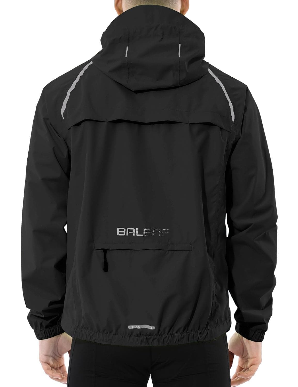 baleaf Men's Rain Jacket Waterproof Windbreaker Running Cycling Golf Hiking Gear Hood Lightweight Reflective Packable Black L
