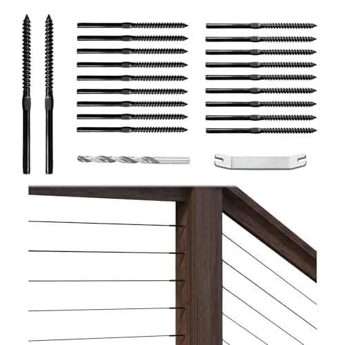 Muzata 80 Pack 1/8" Black Cable Railing Hardware Kit Swage Lag Screws Left and Right Handed Thread for Wood Post T316 Stainless Steel Deck Cable Railing System 40 Pairs CK17