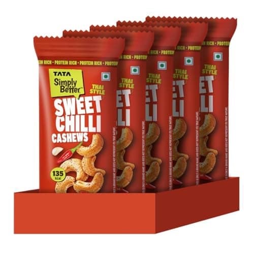 Tata Simply Better Thai Style Sweet Chilli Cashews, 23g (Pack of 5), Rich in Protein, Delicious Kaju Nuts, Party Snack, Ready To Eat Snack, No Palm Oil, No Trans Fat