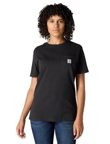 Carhartt womens Loose Fit Heavyweight Short-sleeve Pocket T-shirt Work Utility T Shirt, Black, Large US