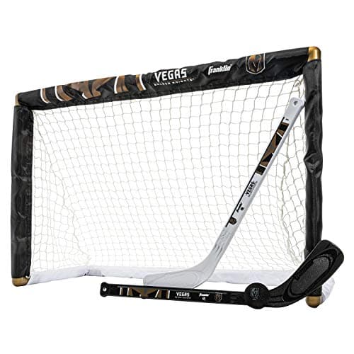 Franklin Sports NHL Vegas Golden Knights NHL Team Mini Hockey Set Kids Indoor Knee Hockey Goal Ball2 Mini Stick Combo Ages 3