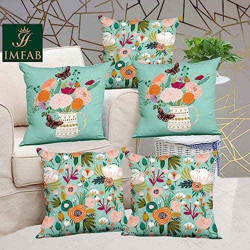 IM FAB Digital Printed Canvas Cotton Cushion Covers 16 X 16 inches (Set of 5 pcs) (16 X 16 Inches,Multi-Combo-10)