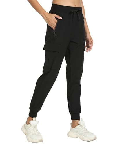 Womens Cargo Hiking Pants with Pocket - Lightweight Quick Dry Workout Joggers for Travel, Camping and Outdoor Wear(Black L)