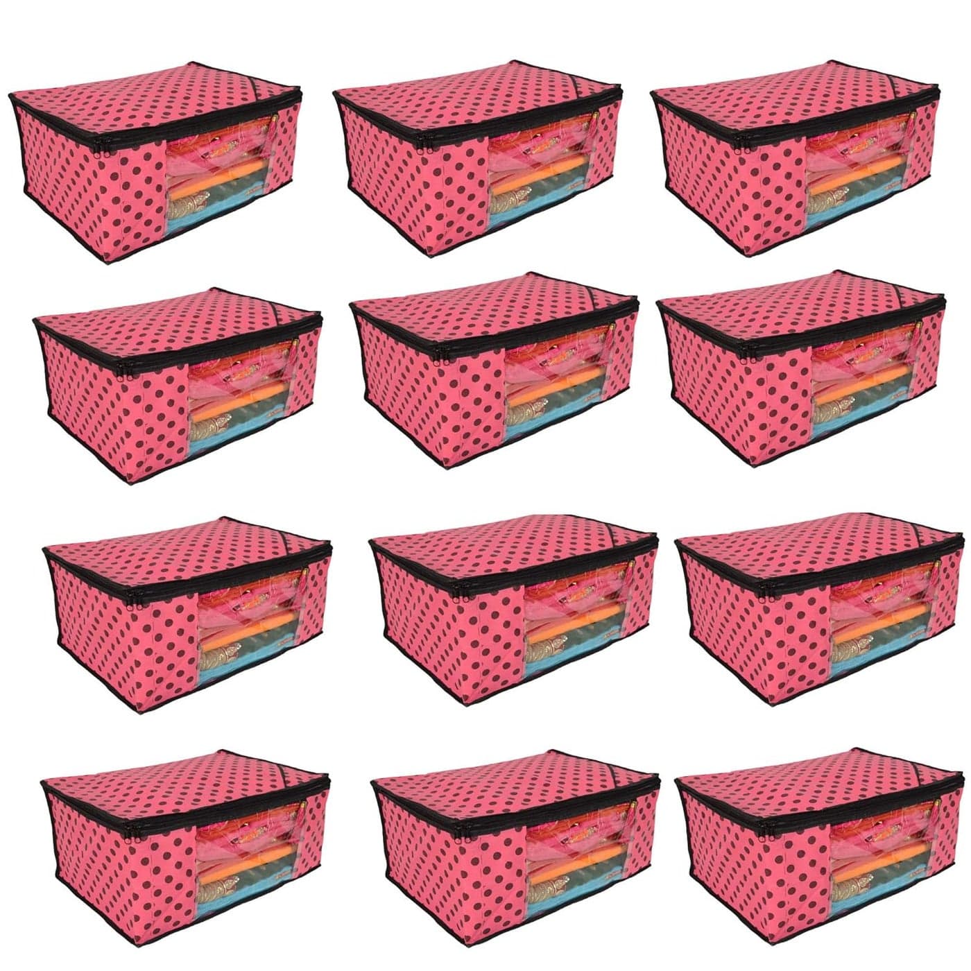 Fancy Walas Presents Non Woven Saree Cover Storage Bags for Clothes Saree Cover Fancy Saree Cover with Zip Combo Cloth Organizer for Wardrobe 12 Pcs