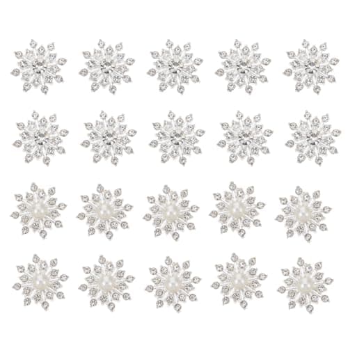 Amosfun 20pcs Silver Crystal Snowflake Pearl Rhinestone Applique Embellishments for Buttons Brooches Crafts Flower Hair Accessories
