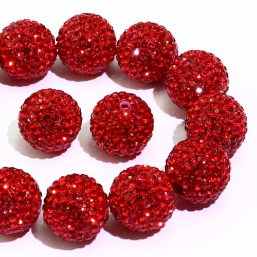 Dowarm 16MM Red Rhinestone Beads for Crafting Round Polymer Clay Crystal Beads for Jewelry Making Bracelet Necklace Earring Beaded Pen Fancy Shamballa Pave Disco Ball Diamond Bead 20PCS