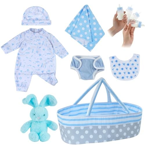 BABESIDE 8 Pcs Reborn Baby Doll Accessories for 17–22 Inch Dolls – Reborn Baby Doll Clothes, Bassinet, Magic Bottle & Magnetic Pacifier – Fits Reborn Newborn Boys & Girls