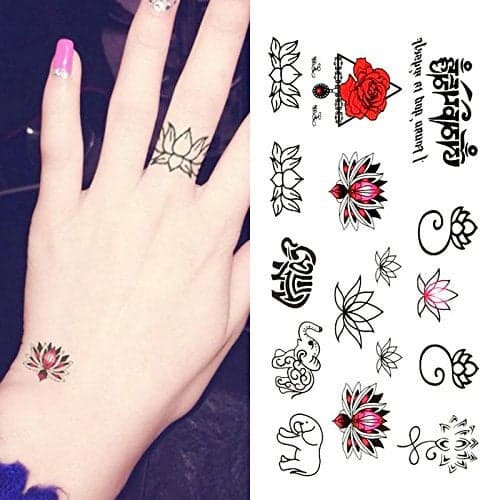 Oottati Small Cute Temporary Tattoo Lotus Elephant (2 Sheets)