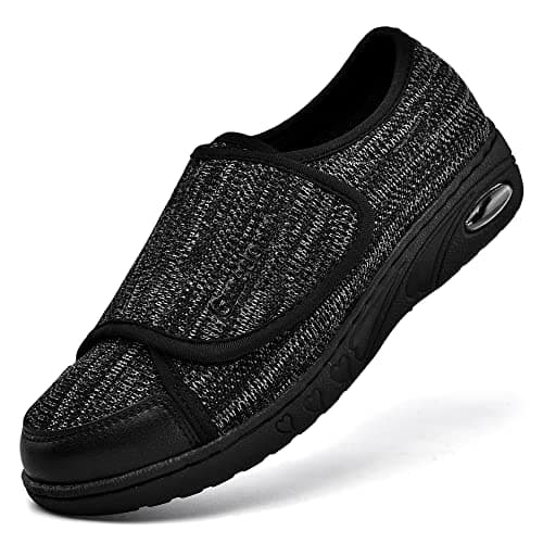 Gmedonm Women's Wide Shoes with Adjustable Lightweight for Diabetic Edema Plantar Fasciitis Bunions Arthritis Swollen Feet Air Cushion Bottom Fattening and Widening Elderly Shoes Black Grey