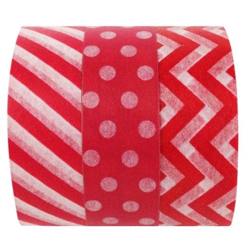 Wrapables Ravishing Red Japanese Washi Masking Tape (Set of 3), 10M L x 15mm W