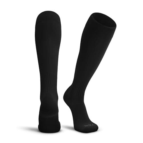 TCK Black Soccer Socks Mens Womens Boys Girls Performance Sport Sock Knee High Soccer Socks Adults Teens Finale (Black, Large)