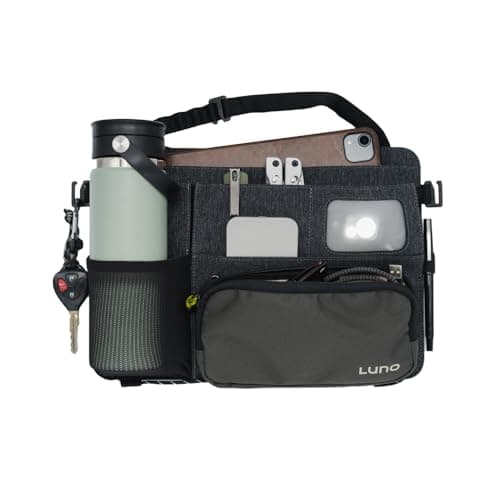 Luno Backseat Car Organizers Travel Organizer for Road Trip Essentials wiPad Holder SnapOn Pouch Bottle Slot GHooks for Road Trip Camping Seat Protector Organizer Fits All SUVs Cars