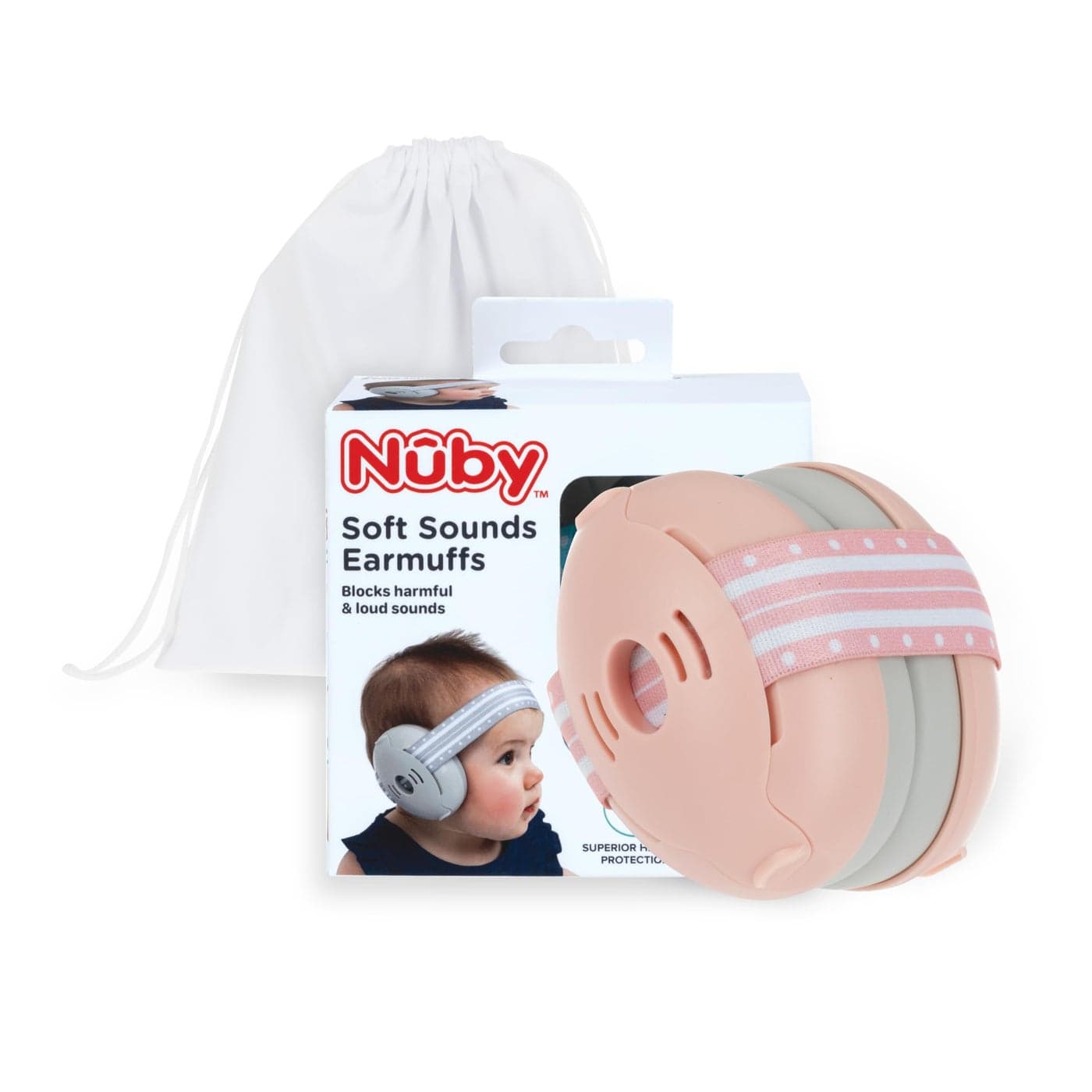 Nuby Soft Sounds Earmuffs - Adjustable Baby Earmuffs - Baby Essentials for Travel - Pink