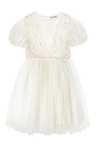 TUTULAND Baby Girl Tutu Dress - Puff Sleeves Sequin Tulle Tiered Layered Flower Wedding Birthday Photo Prop Dresses