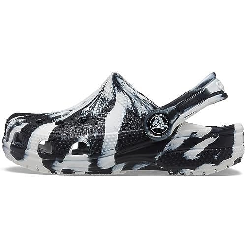 Crocs® Kids Classic Marbled Tie-Dye Clog Sneakers for Toddlers – Seasonal Graphics – Perforated – Round Toe Black/White 9 Toddler M