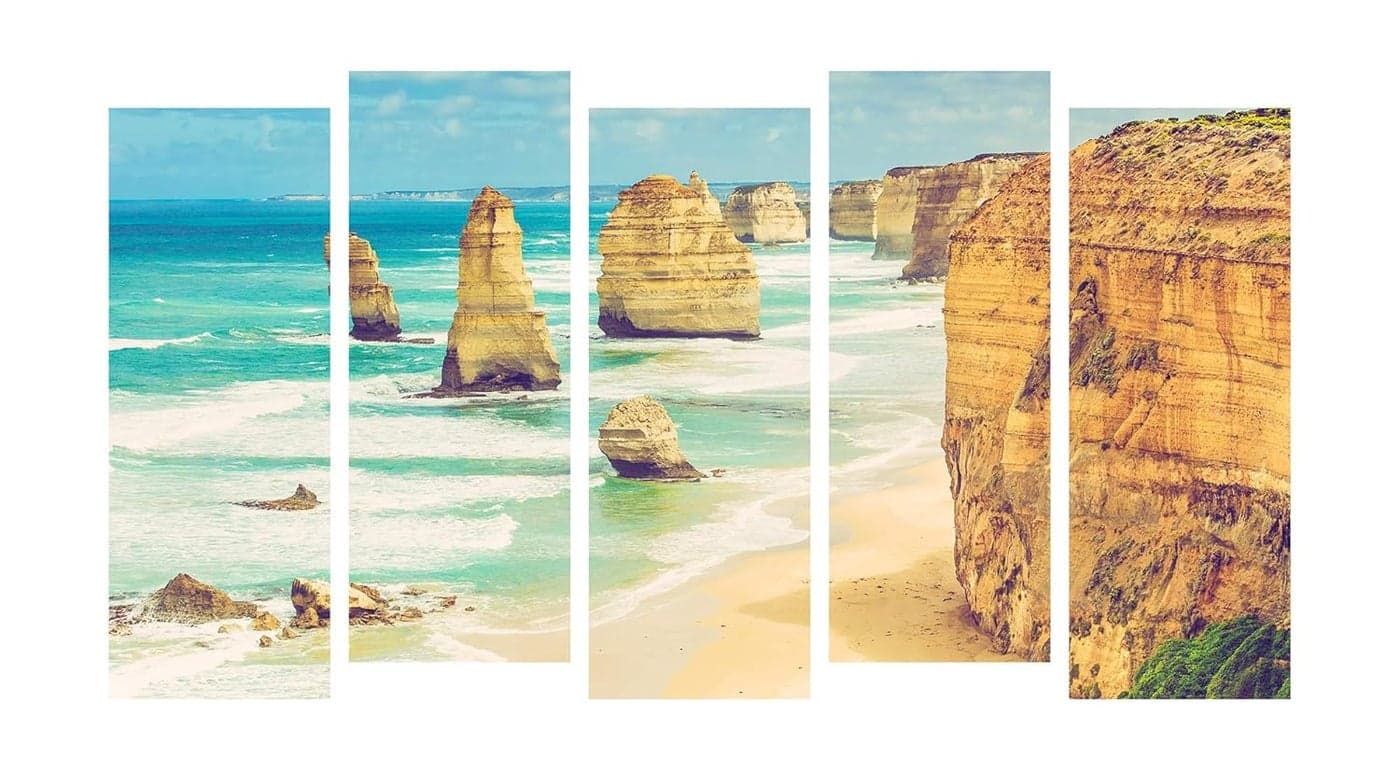 PAPER PLANE DESIGN Photo Frames for Wall Decoration Beach View Picture 5 Split Panels Art Decor for Living Room Bedroom Hotel Office, Sun-Board, (27 x 50 Inch)